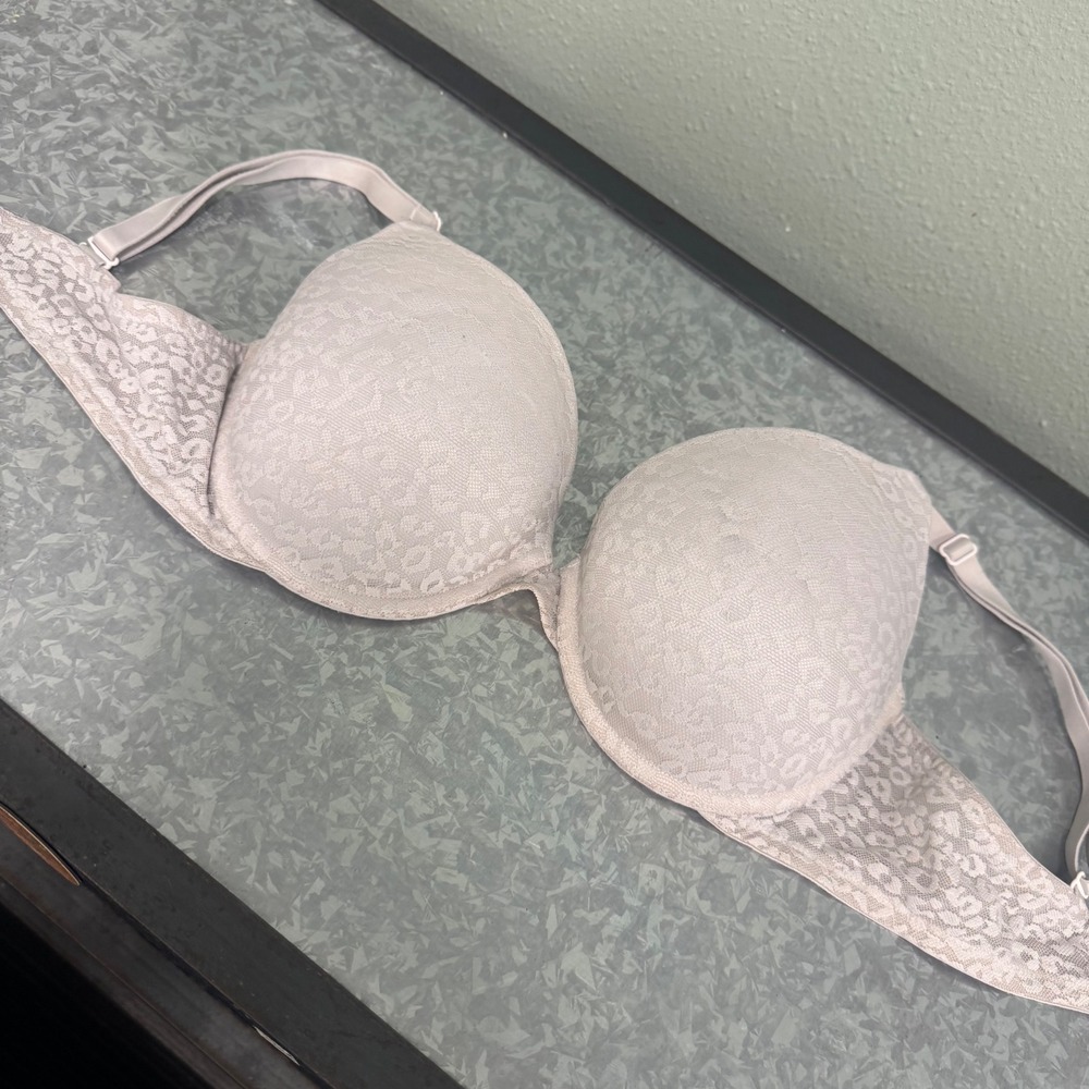 Victoria's Secret PINK Push Up‎ Bra Womens 36D Beige Leopard Lace Good Underwire